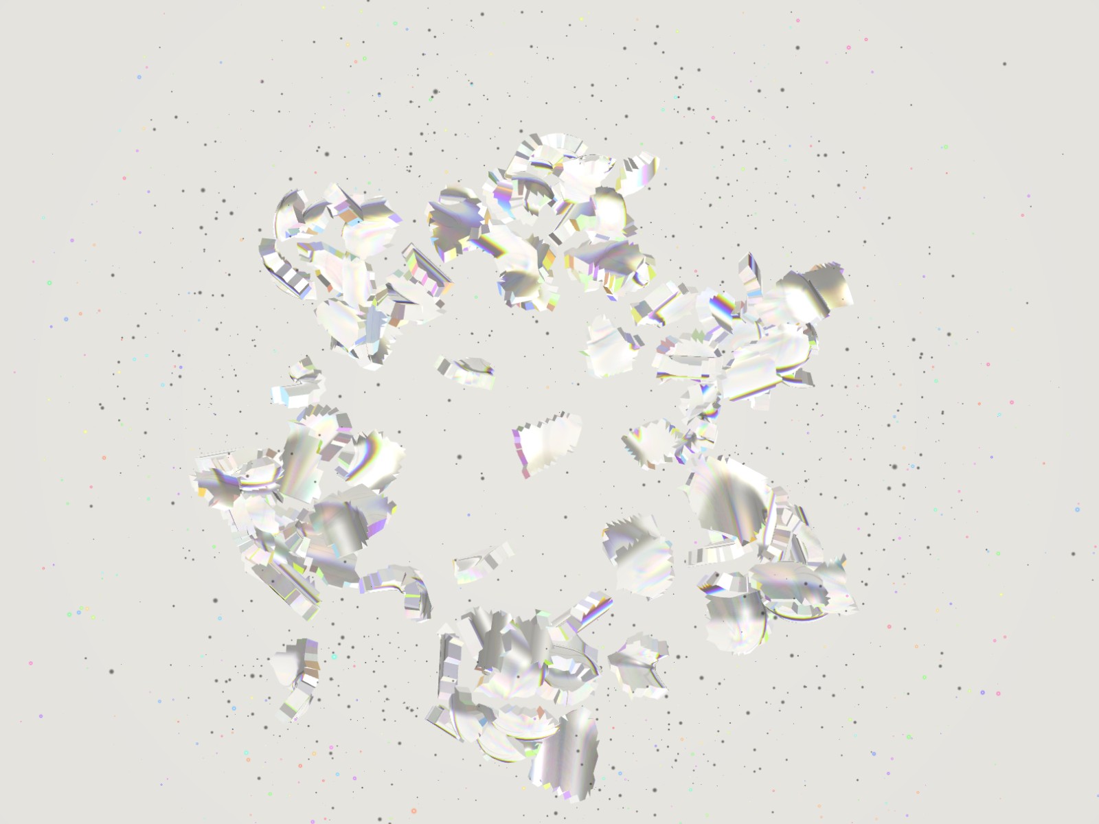 A glass disc that cracks from where you click, bursts into rainbow-edged shards and heals